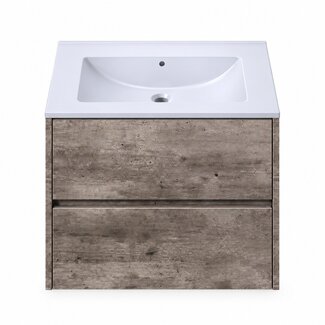 Fabriecio Liverpool badkamermeubel 60 cm steen met mat witte wastafel zonder kraangat