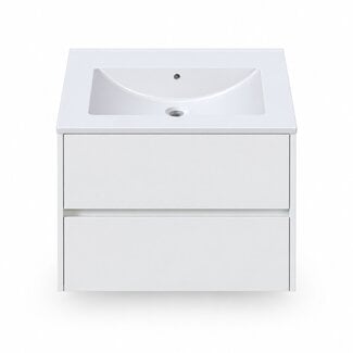 Fabriecio Liverpool badkamermeubel 60 cm hoogglans wit met mat witte wastafel zonder kraangat