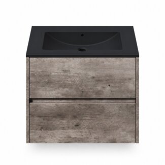 Fabriecio Liverpool badkamermeubel 60 cm steen met mat zwarte wastafel zonder kraangat