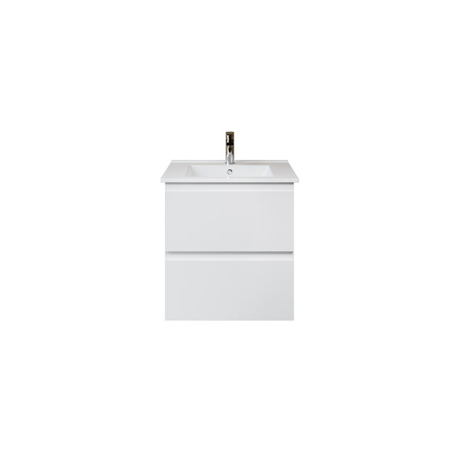 Aloni Sally XL badkamermeubel 60 cm hoogglans wit met witte wastafel
