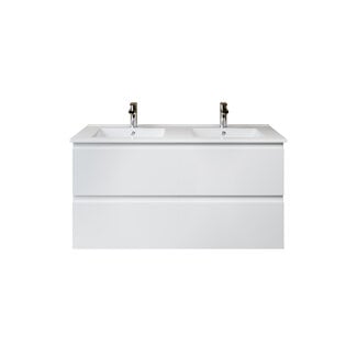 Aloni Sally XL badkamermeubel 120 cm mat wit met dubbele witte wastafel