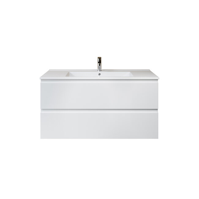 Aloni Sally XL badkamermeubel 120 cm hoogglans wit met dubbele witte wastafel