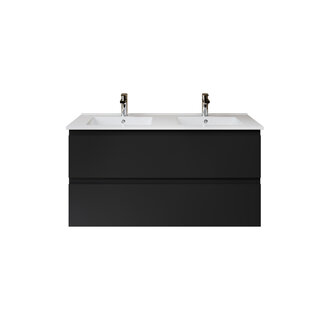 Aloni Sally XL badkamermeubel 120 cm mat zwart met dubbele witte wastafel