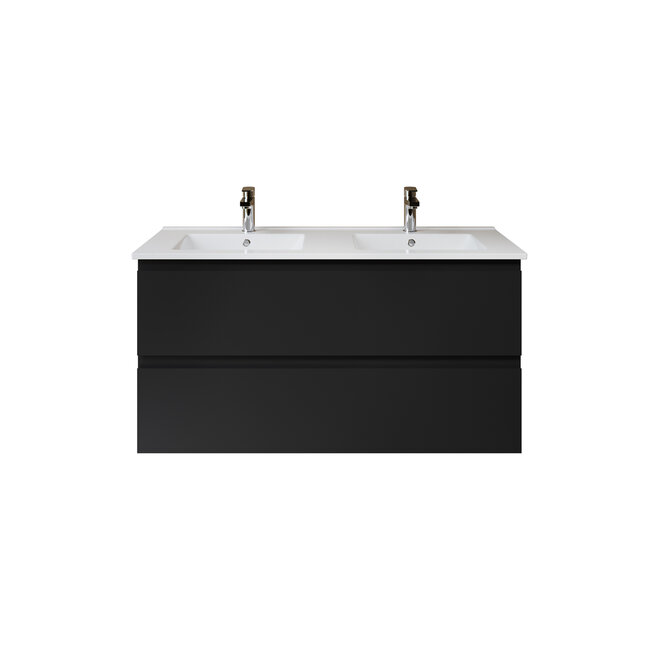 Aloni Sally XL badkamermeubel 120 cm mat zwart met dubbele witte wastafel