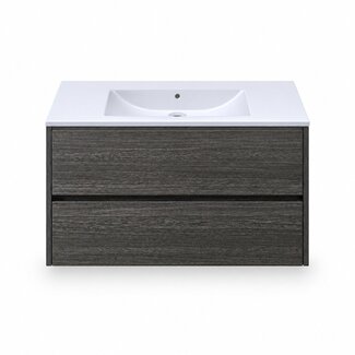 Fabriecio Liverpool badkamermeubel 90 cm grijs met mat witte wastafel zonder kraangat