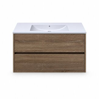Fabriecio Liverpool badkamermeubel 90 cm hout met mat witte wastafel zonder kraangat