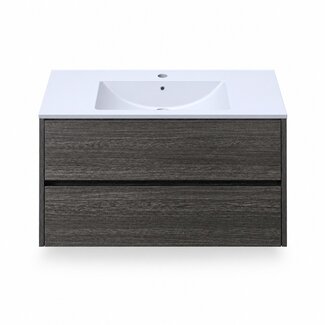 Fabriecio Liverpool badkamermeubel 90 cm grijs met witte wastafel en kraangat