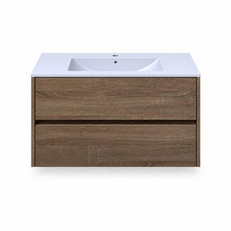 Fabriecio Liverpool badkamermeubel 90 cm hout met witte wastafel en kraangat