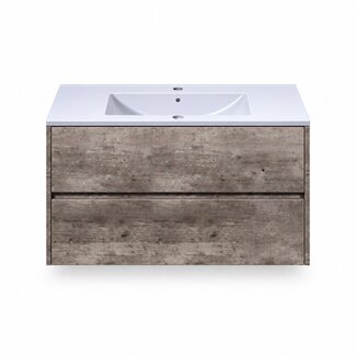 Fabriecio Liverpool badkamermeubel 90 cm steen met witte wastafel en kraangat