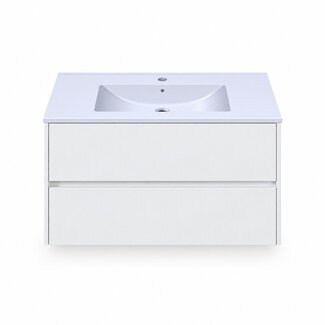 Fabriecio Liverpool badkamermeubel 90 cm hoogglans wit met witte wastafel en kraangat