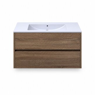 Fabriecio Liverpool badkamermeubel 90 cm hout met witte wastafel zonder kraangat