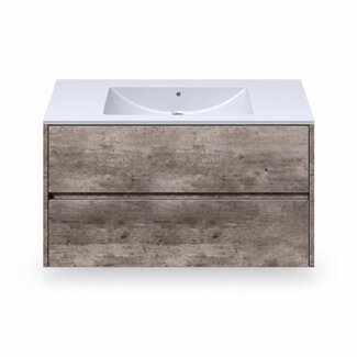 Fabriecio Liverpool badkamermeubel 90 cm steen met witte wastafel zonder kraangat