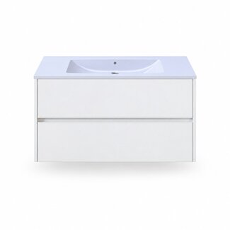 Fabriecio Liverpool badkamermeubel 90 cm hoogglans wit met witte wastafel zonder kraangat