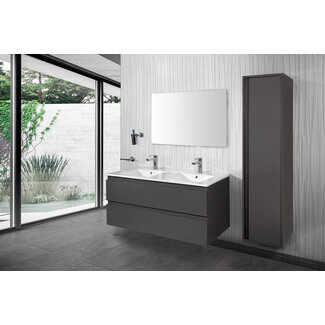 Aloni Sally badkamermeubel 120 cm mat grijs met dubbele witte wastafel
