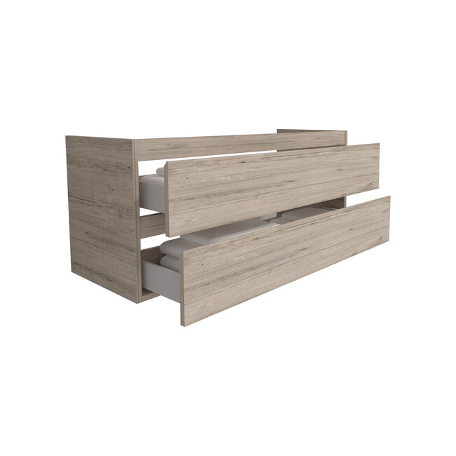 Aloni Sally badkamermeubel 120 cm licht hout met dubbele witte wastafel