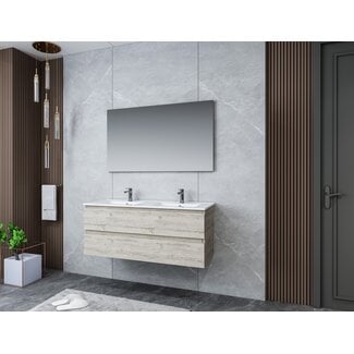 Aloni Sally badkamermeubel 120 cm licht hout met dubbele witte wastafel