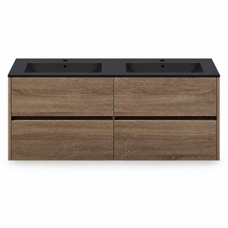 Fabriecio Liverpool badkamermeubel 120 cm hout met mat zwarte wastafel en kraangat