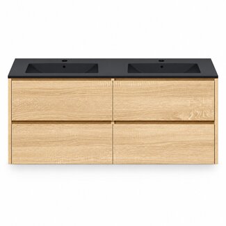 Fabriecio Liverpool badkamermeubel 120 cm natural oak met mat zwarte wastafel en kraangat