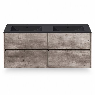 Fabriecio Liverpool badkamermeubel 120 cm steen met mat zwarte wastafel en kraangat