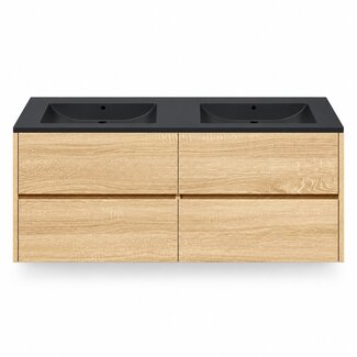 Fabriecio Liverpool badkamermeubel 120 cm natural oak met mat zwarte wastafel zonder kraangat