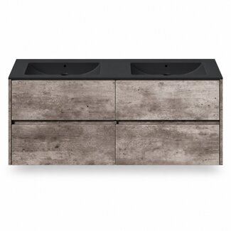 Fabriecio Liverpool badkamermeubel 120 cm steen met mat zwarte wastafel zonder kraangat