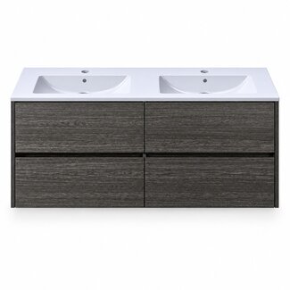 Fabriecio Liverpool badkamermeubel 120 cm grijs met witte wastafel en kraangat
