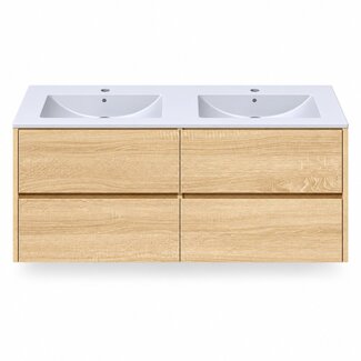 Fabriecio Liverpool badkamermeubel 120 cm natural oak met witte wastafel en kraangat