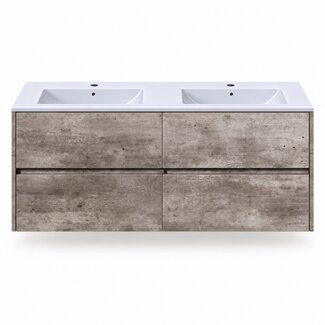 Fabriecio Liverpool badkamermeubel 120 cm steen met witte wastafel en kraangat