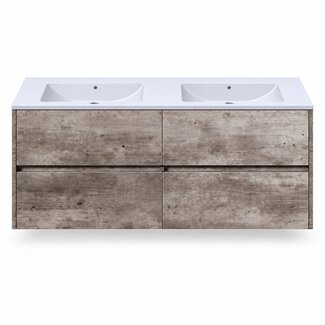 Fabriecio Liverpool badkamermeubel 120 cm steen met witte wastafel zonder kraangat