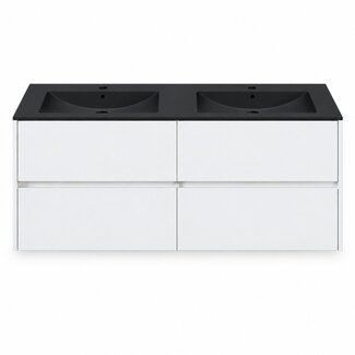 Fabriecio Liverpool badkamermeubel 120 cm hoogglans wit met mat zwarte wastafel en kraangat