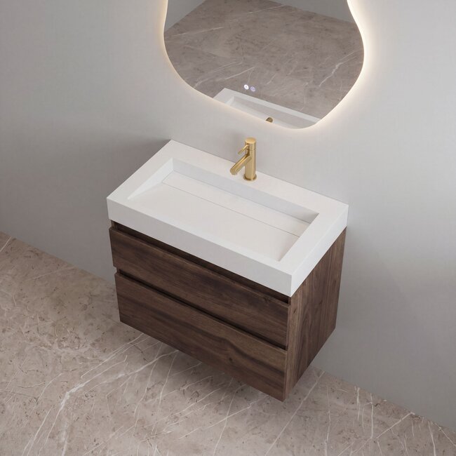 Best Design Borvani badkamermeubel 100 cm espresso brown met glanswitte wastafel