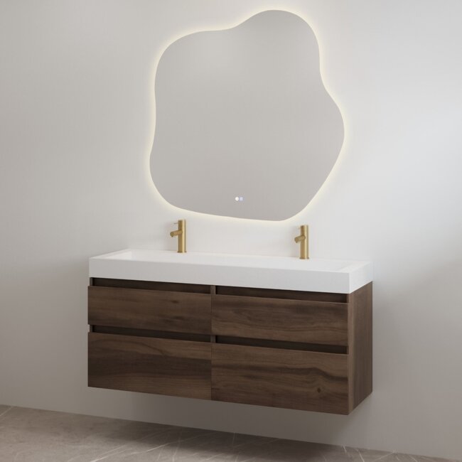 Best Design Borvani badkamermeubel 140 cm espresso brown met dubbele glanswitte wastafel