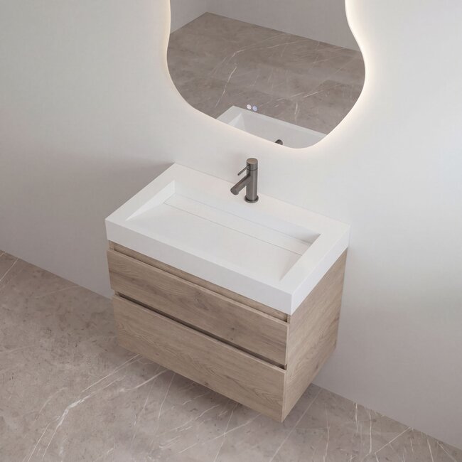 Best Design Borvani badkamermeubel 100 cm frosted brown met glanswitte wastafel
