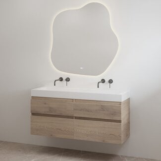 Best Design Borvani badkamermeubel 140 cm frosted brown met dubbele glanswitte wastafel