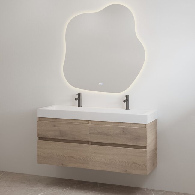 Best Design Borvani badkamermeubel 140 cm frosted brown met dubbele glanswitte wastafel