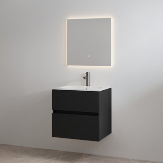 Best Design Splash badkamermeubel 60 cm mat zwart met glanswitte wastafel en kraangat