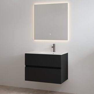 Best Design Splash badkamermeubel 80 cm mat zwart met glanswitte wastafel en kraangat