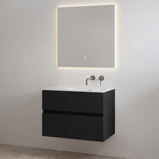 Best Design Splash badkamermeubel 80 cm mat zwart met glanswitte wastafel zonder kraangat