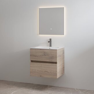 Best Design Splash badkamermeubel 60 cm frosted brown met glanswitte wastafel en kraangat