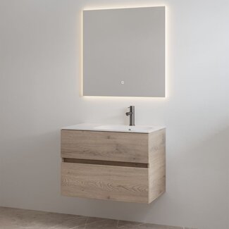 Best Design Splash badkamermeubel 80 cm frosted brown met glanswitte wastafel en kraangat