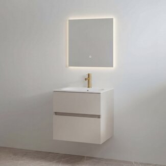 Best Design Splash badkamermeubel 60 cm mat taupe met glanswitte wastafel en kraangat