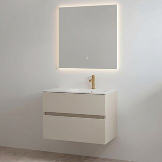 Best Design Splash badkamermeubel 80 cm mat taupe met glanswitte wastafel en kraangat