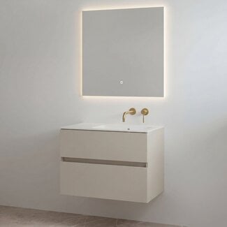 Best Design Splash badkamermeubel 80 cm mat taupe met glanswitte wastafel zonder kraangat