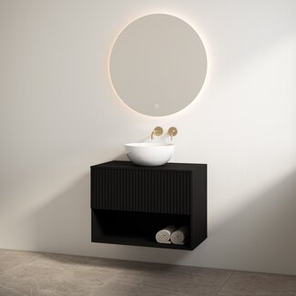 Best Design Rigatti badkamermeubel 60 cm mat zwart met mat zwart meubelblad voor waskom