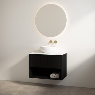 Best Design Rigatti badkamermeubel 60 cm mat zwart met mat wit meubelblad voor waskom