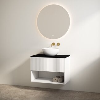 Best Design Rigatti badkamermeubel 100 cm mat wit met mat zwart meubelblad voor waskom