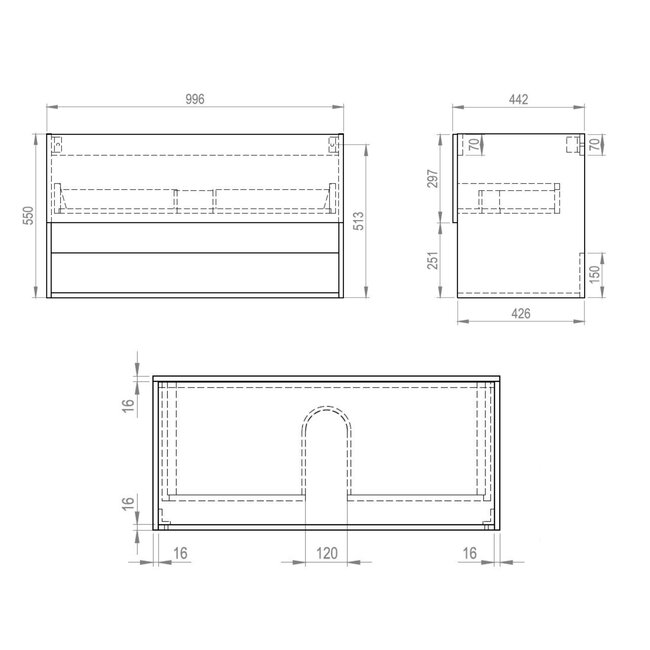 Best Design Rigatti badkamermeubel 100 cm mat wit met mat zwart meubelblad voor waskom