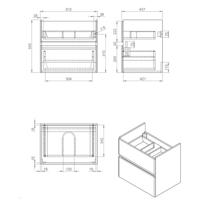 Best Design Quick badkamermeubel 65 cm glans wit met mat zwarte wastafel