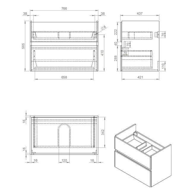 Best Design Quick badkamermeubel 80 cm mat zwart met mat zwarte wastafel