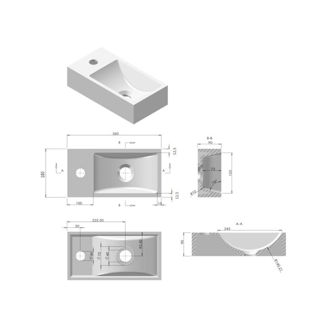 Best Design Mali toiletmeubel 36 cm halifax met glanswitte fontein